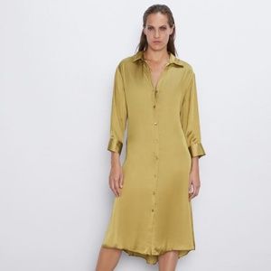 BELTED SATIN EFFECT DRESS Size S Green